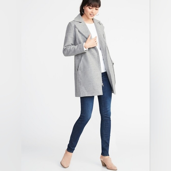 ⭐️40% Off⭐️ Old Navy Long Soft-Brushed Moto Coat in Heather Grey - Picture 3 of 12